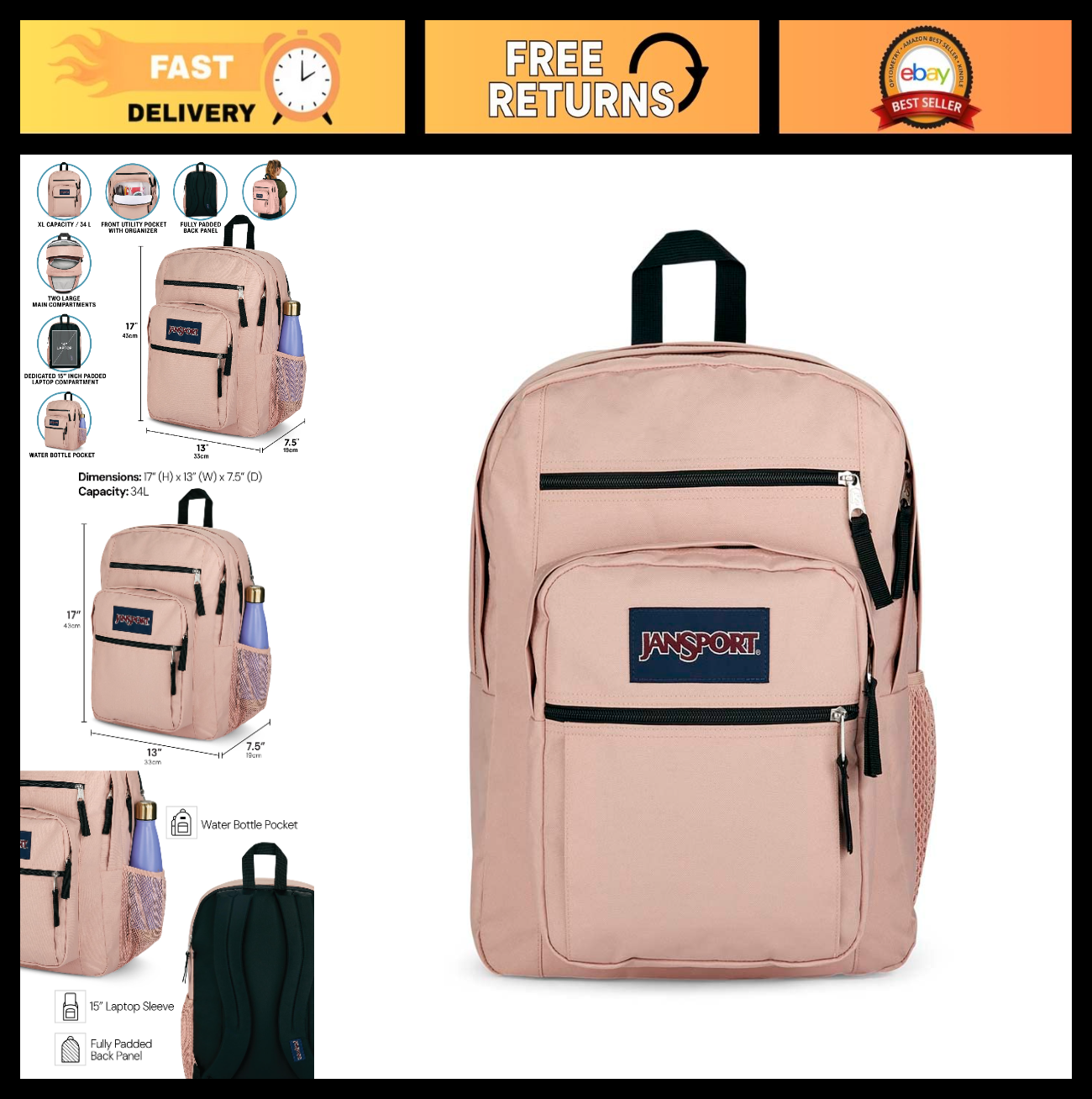 Laptop Backpack for 15” Computer, Ergonomic Straps, 2 Compartments, Haul Handle0