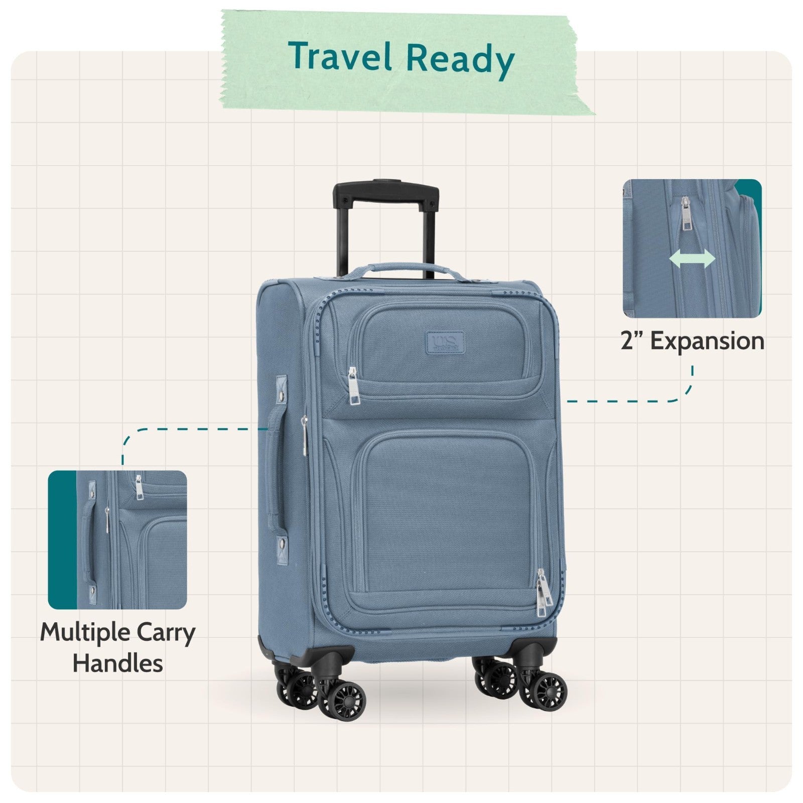 Lightweight Softside Rolling Carry-On Suitcase, 4-Wheel Travel Luggage, Gray3