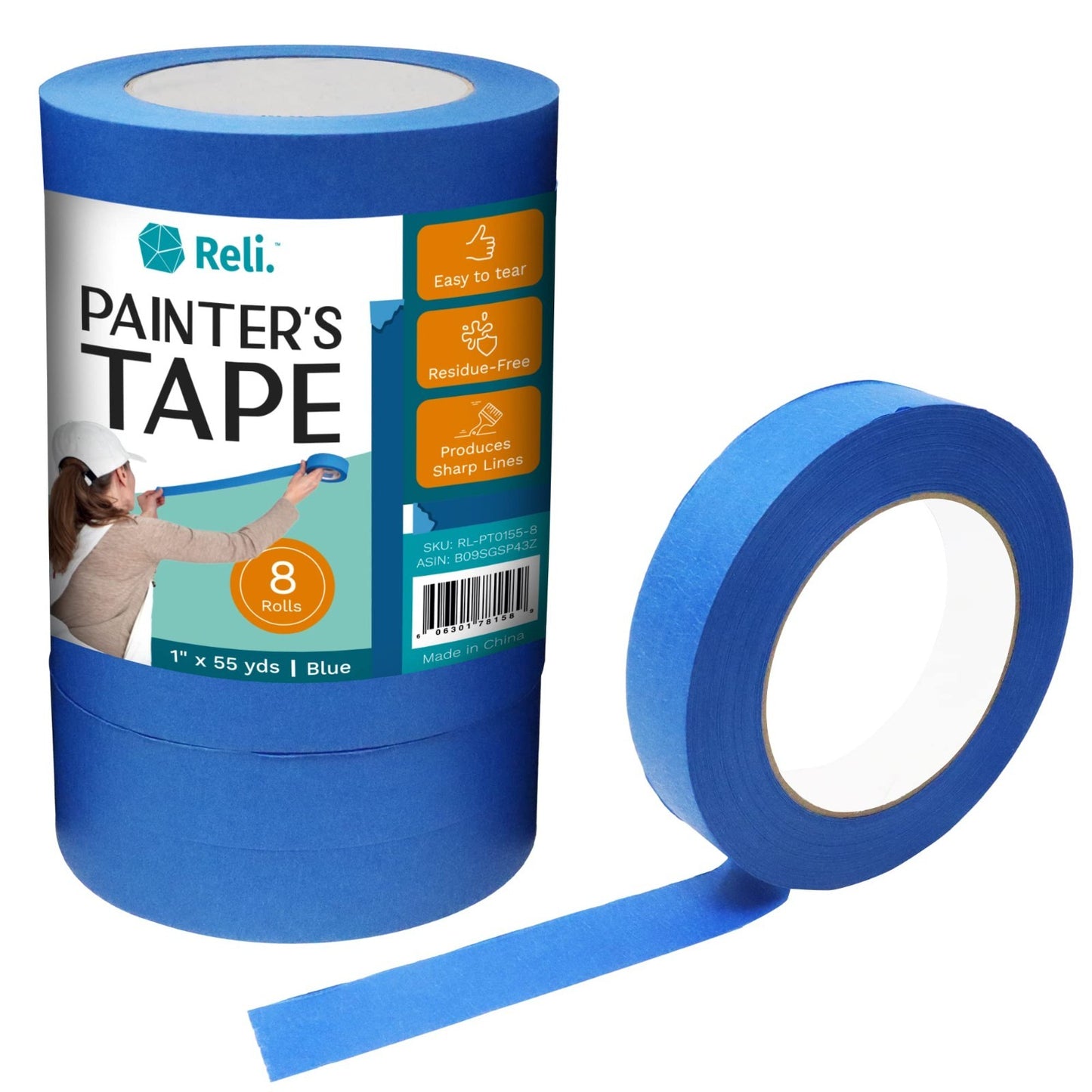 Blue Painters Tape 1 Inch Wide (8 Pack) - Professional Grade Masking Tape, 440 Y1