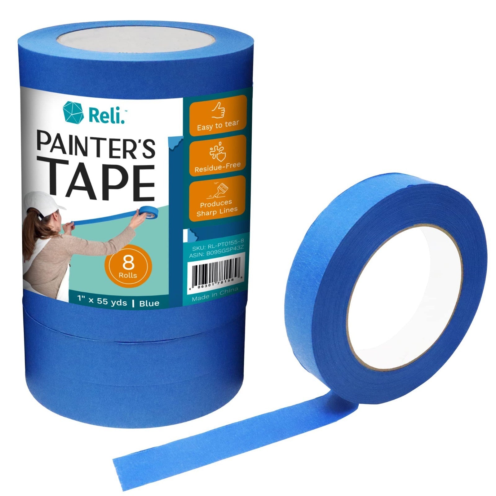 Blue Painters Tape 1 Inch Wide (8 Pack) - Professional Grade Masking Tape, 440 Y1