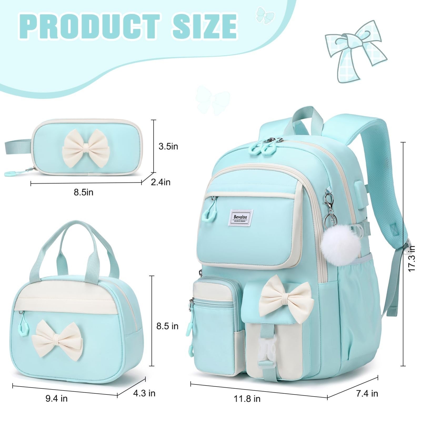 Cute Bow Backpack for Girls   School Bag Set with Lunch Bag & Pen Case2