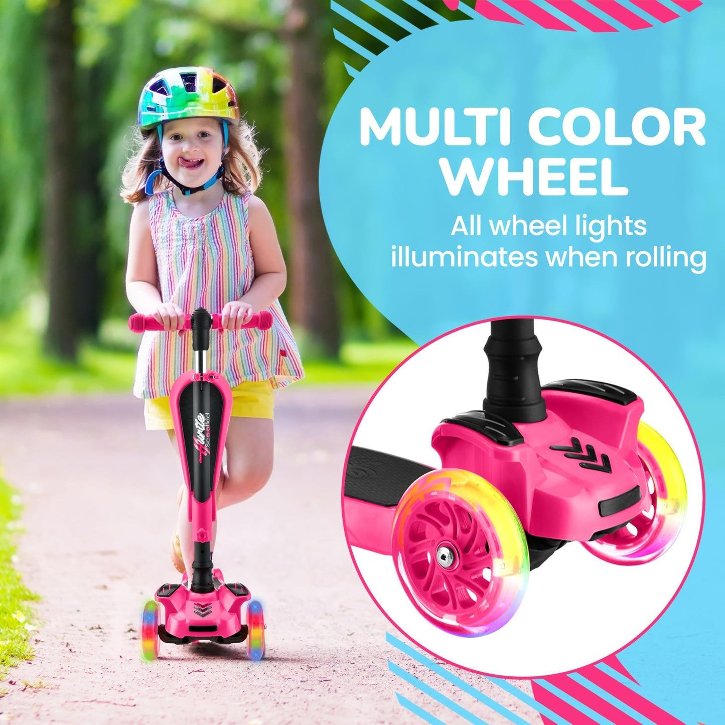 3-Wheeled Kids Scooter with LED Lights, Adjustable Handlebar, Foldable Seat - Si5