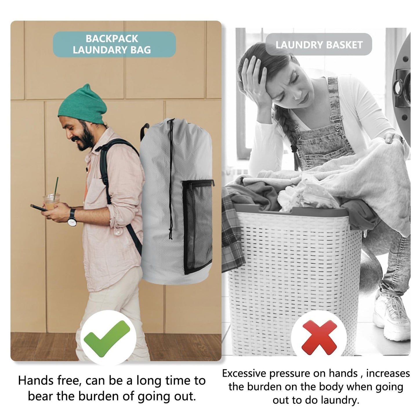 Extra Large Travel Laundry Bag Backpack, 2PCS with Mesh Pocket & Adjustable Stra5