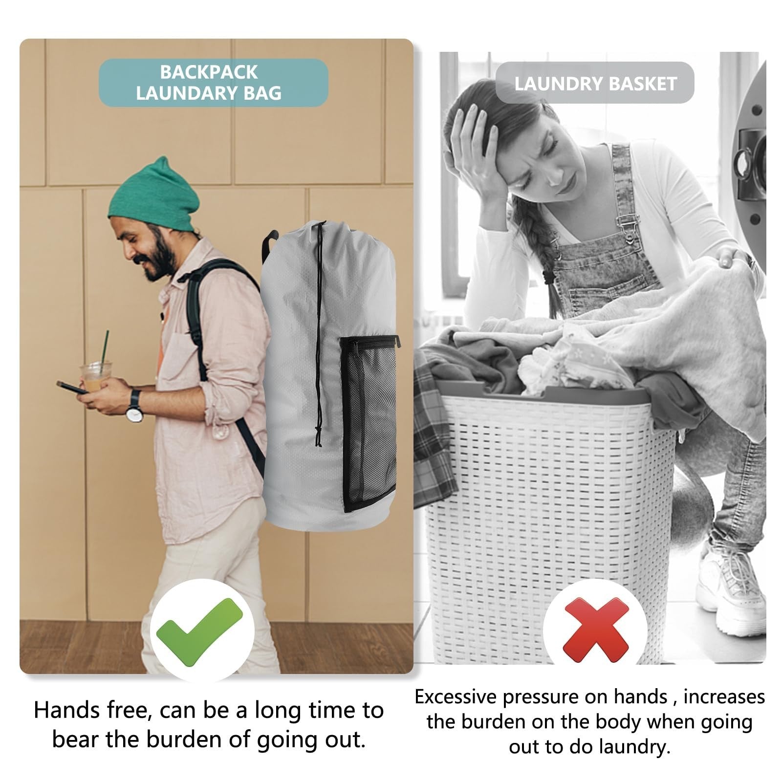 Extra Large Travel Laundry Bag Backpack, 2PCS with Mesh Pocket & Adjustable Stra5