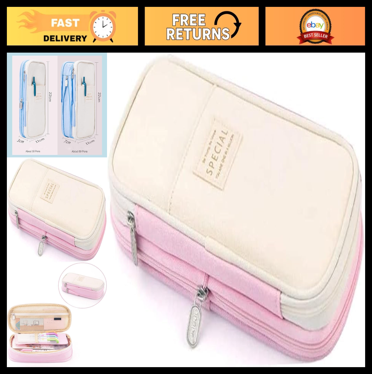 Large Storage Pencil Case with Zipper   Big Capacity Organizer Pouch for Office0