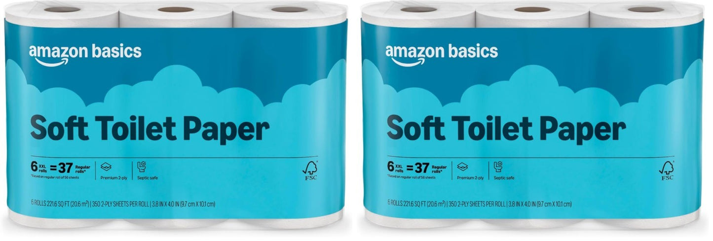 2 Ply Toilet Paper, 12 Mega Rolls (48 Regular Rolls), 350 Sheets/Roll, Unscented0