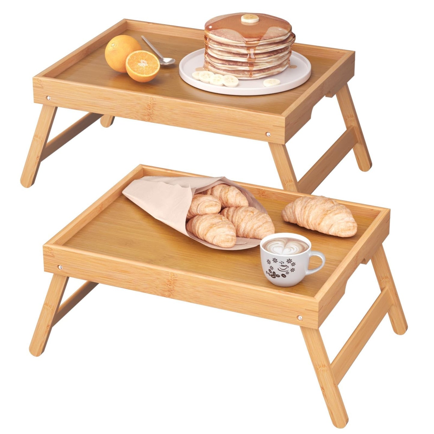 2 Pack Bamboo Folding Bed Tray Tables - Breakfast & Snack Serving Trays, Laptop1