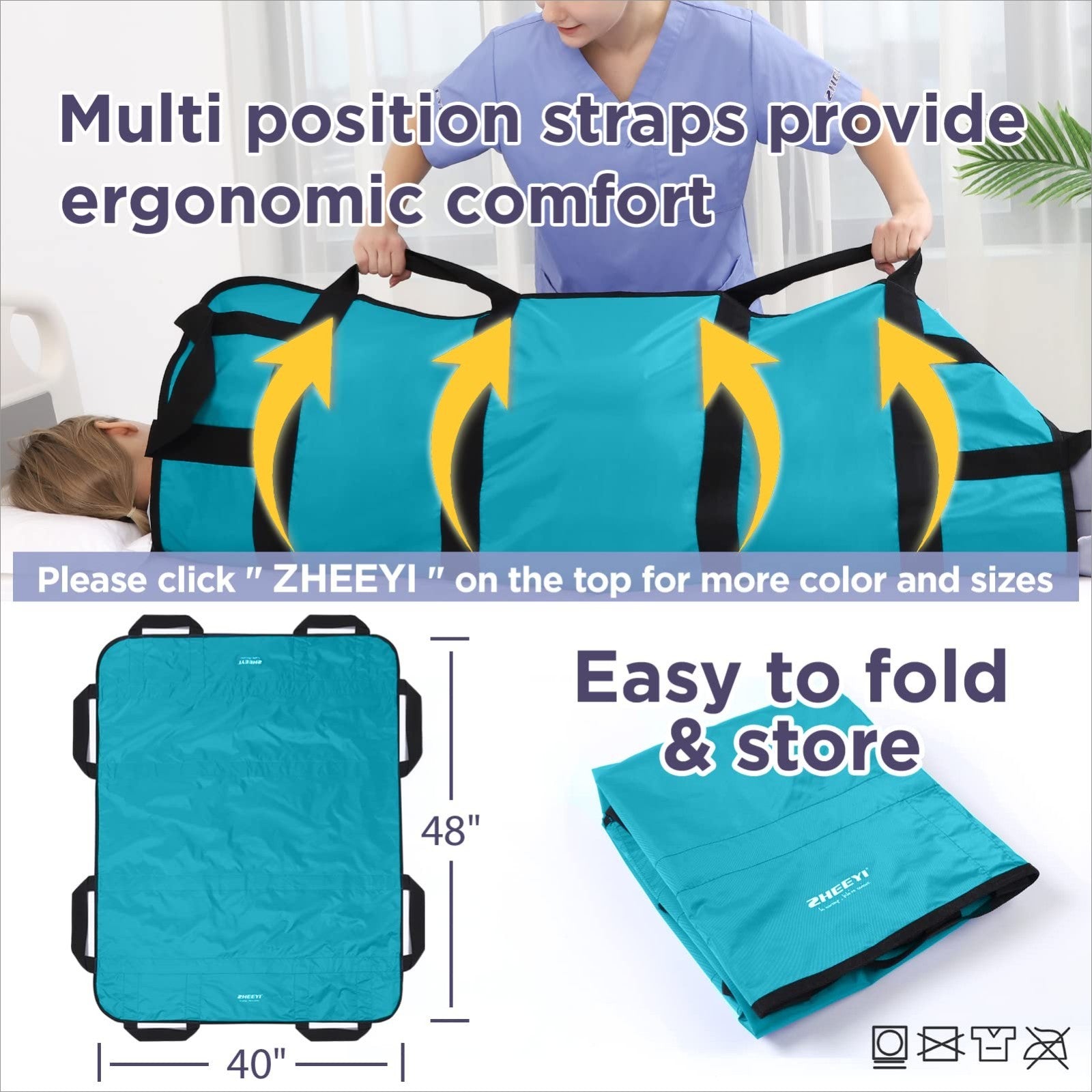 48"x40" Reusable Bed Pad with Handles   Washable Patient Sheet for Lifting & Rep3