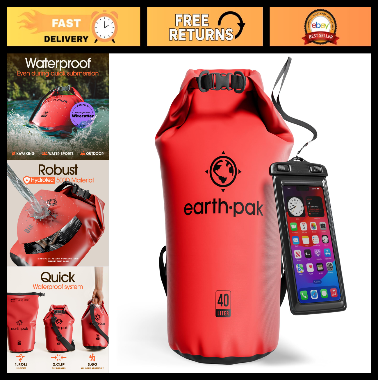 Waterproof Dry Bag Backpack   Roll Top Sack for Kayaking & Outdoor Gear + Phone0