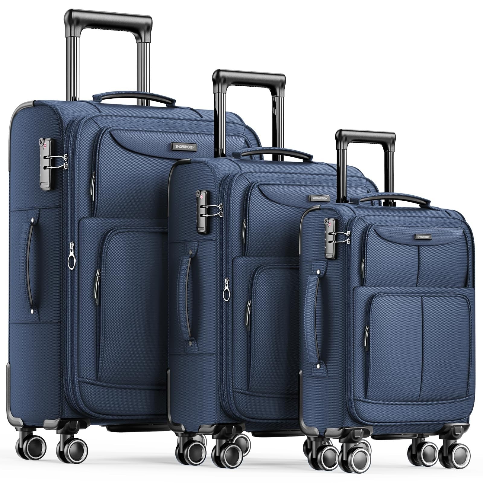 3 Piece Softside Luggage Set - Expandable, Lightweight, 360° Spinner Wheels, TSA1