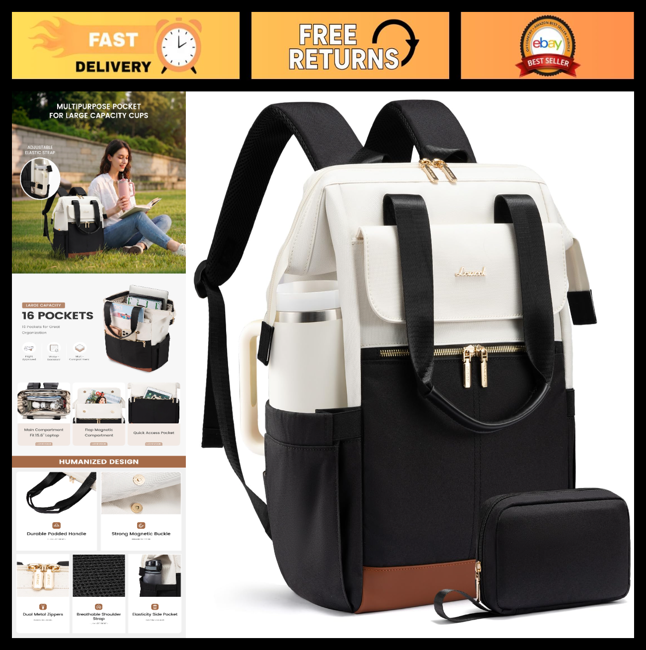 Stylish 15.6" Laptop Backpack for Women, USB Port, Waterproof Travel Bag, 2PCS0