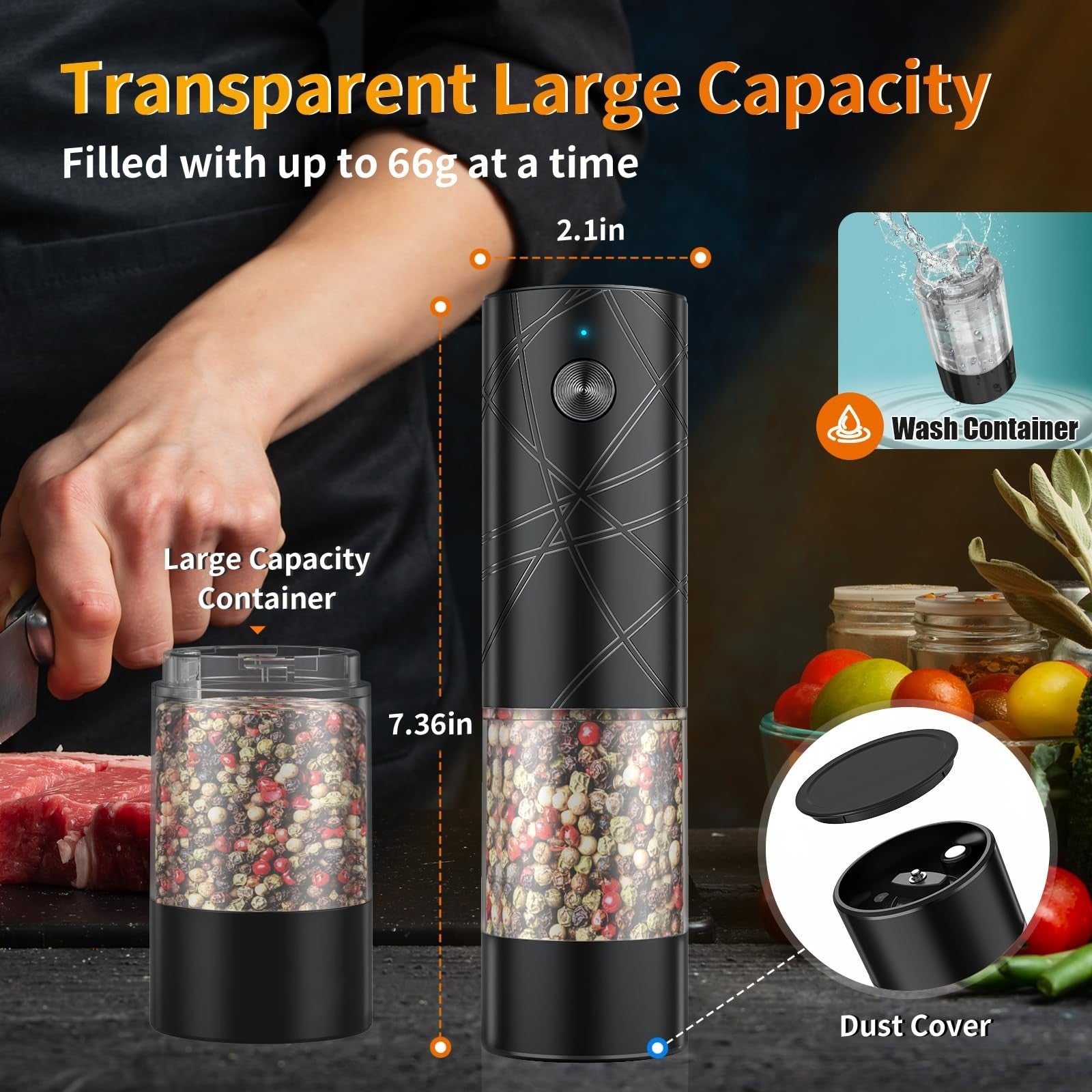 Electric Salt & Pepper Grinder Set   USB Rechargeable, LED Light, Adjustable Coa2