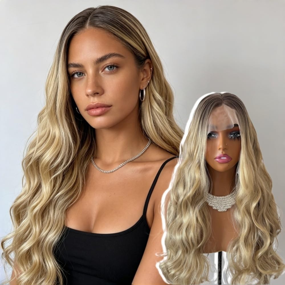 Ombre Dirty Blonde Lace Front Wig - Body Wave 13x4 HD Transparent Heat Resistant2