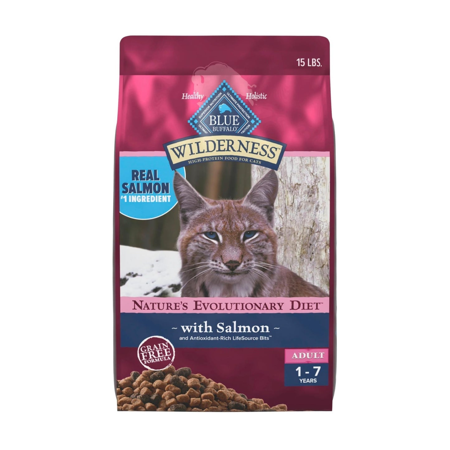 Grain Free Salmon Adult Dry Cat Food, High Protein, 15 lb   Natural & Healthy Di1