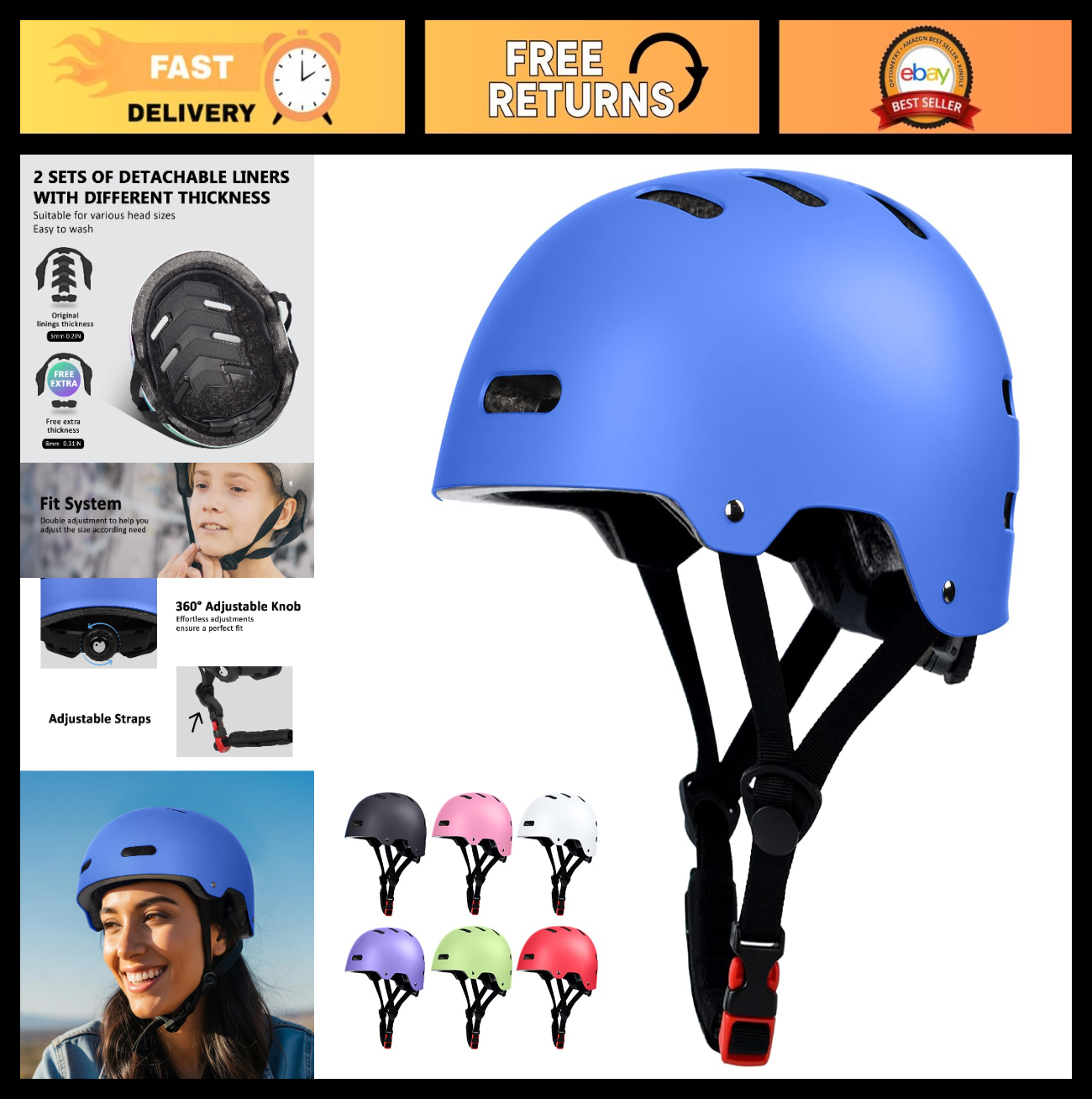 Multi-Sport Helmet for Skateboard, Bike, Scooter - Adjustable, Lightweight, Vent0