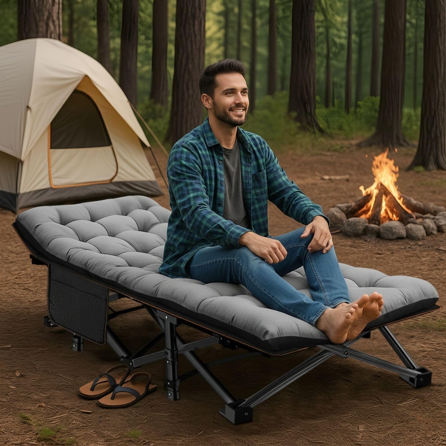 Folding Camping Cot for Adults, 28" Wide Heavy Duty Bed, 800 lbs Capacity, 2 Pac6