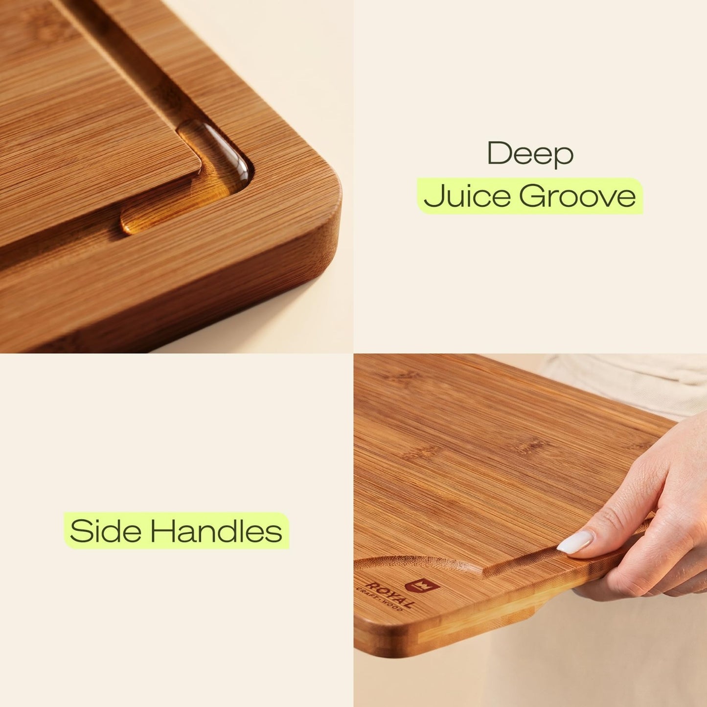 Wooden Cutting Boards Set   Bamboo Kitchen Prep & Serving Board with Juice Groov4