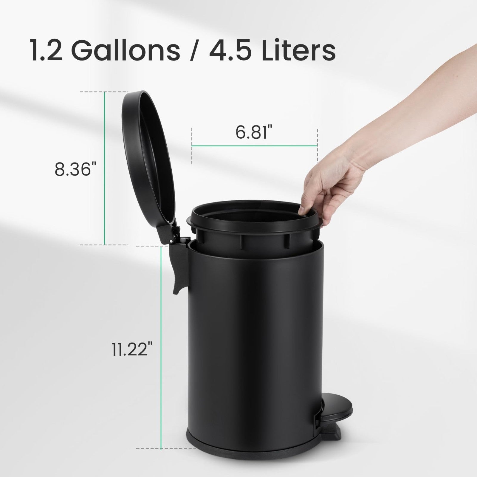 Small Round Bathroom Trash Can with Lid   1.2 Gal, Soft Close, Stainless Steel,5