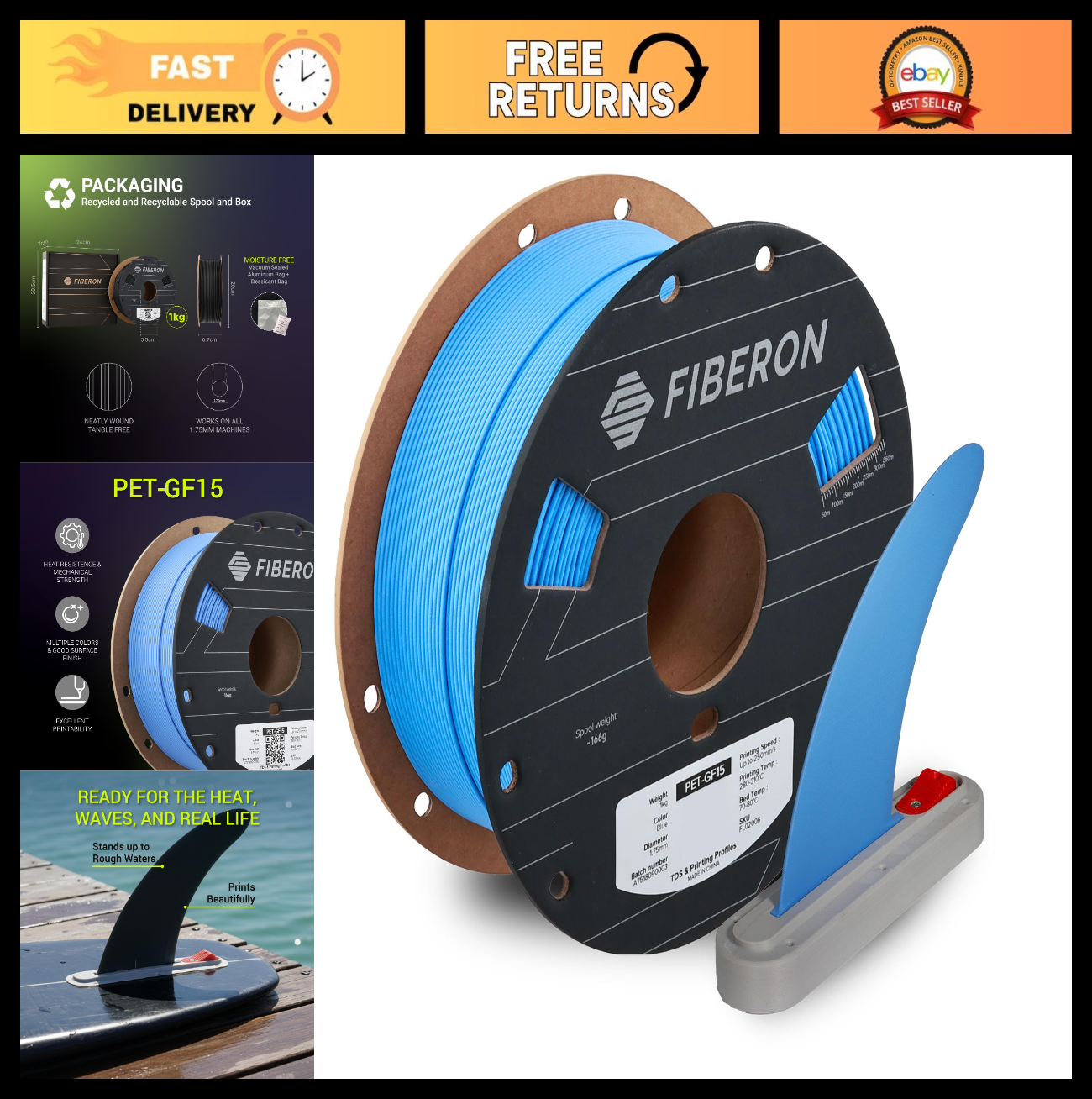 High Strength 1.75mm PET-GF15 Filament 1KG - Glass Fiber Reinforced, Rigid, Dura0