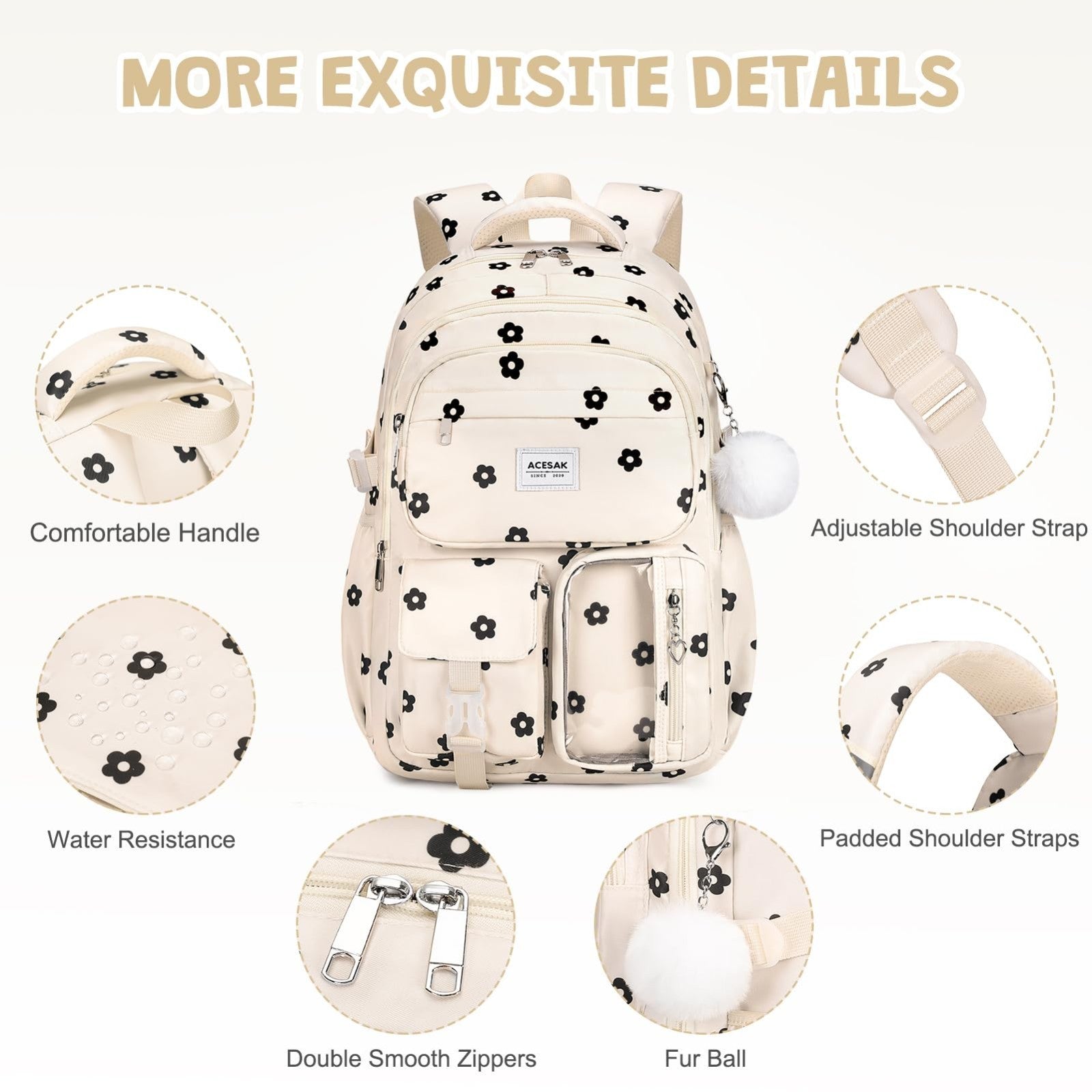 Stylish Girls Backpack with Lunch Bag & Pencil Pouch   Teen Laptop Bookbag, Flor4