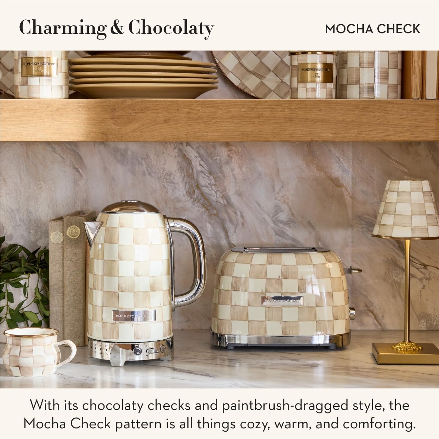 Decorative 2-Slice Toaster for Kitchen, Brown & White Mocha Check Design4