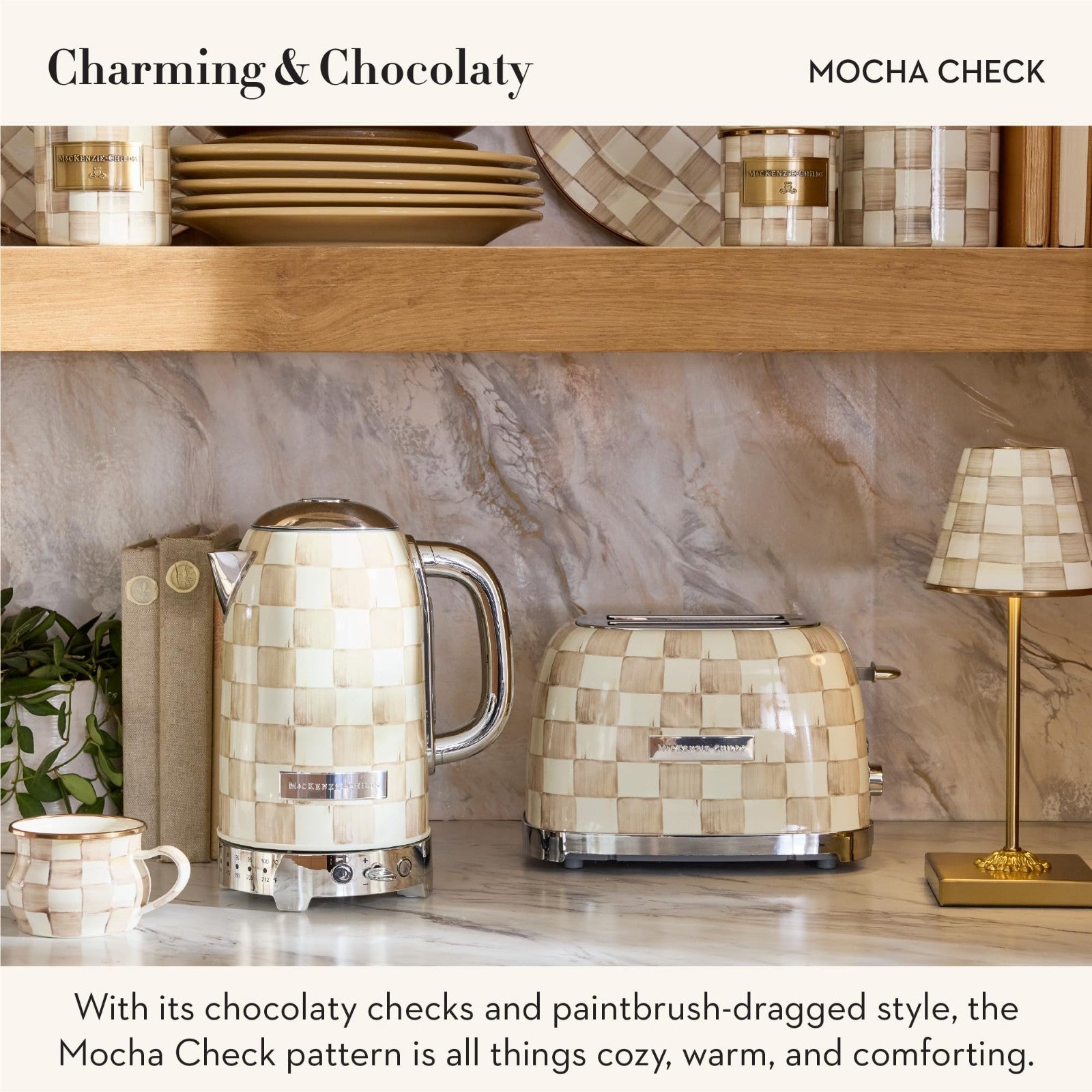 Decorative 2-Slice Toaster for Kitchen, Brown & White Mocha Check Design4