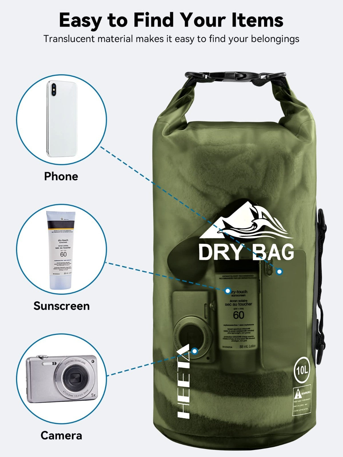 Waterproof Dry Bag for Travel, Kayaking, Boating - Lightweight Roll Top Storage5