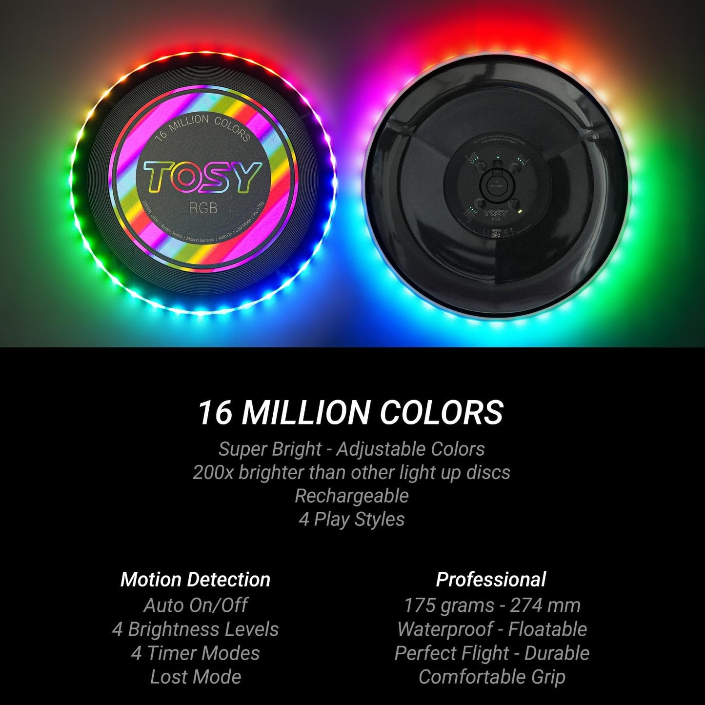 RGB Flying Disc   16 Million Colors, Bright LED Modes, Rechargeable, Waterproof,3