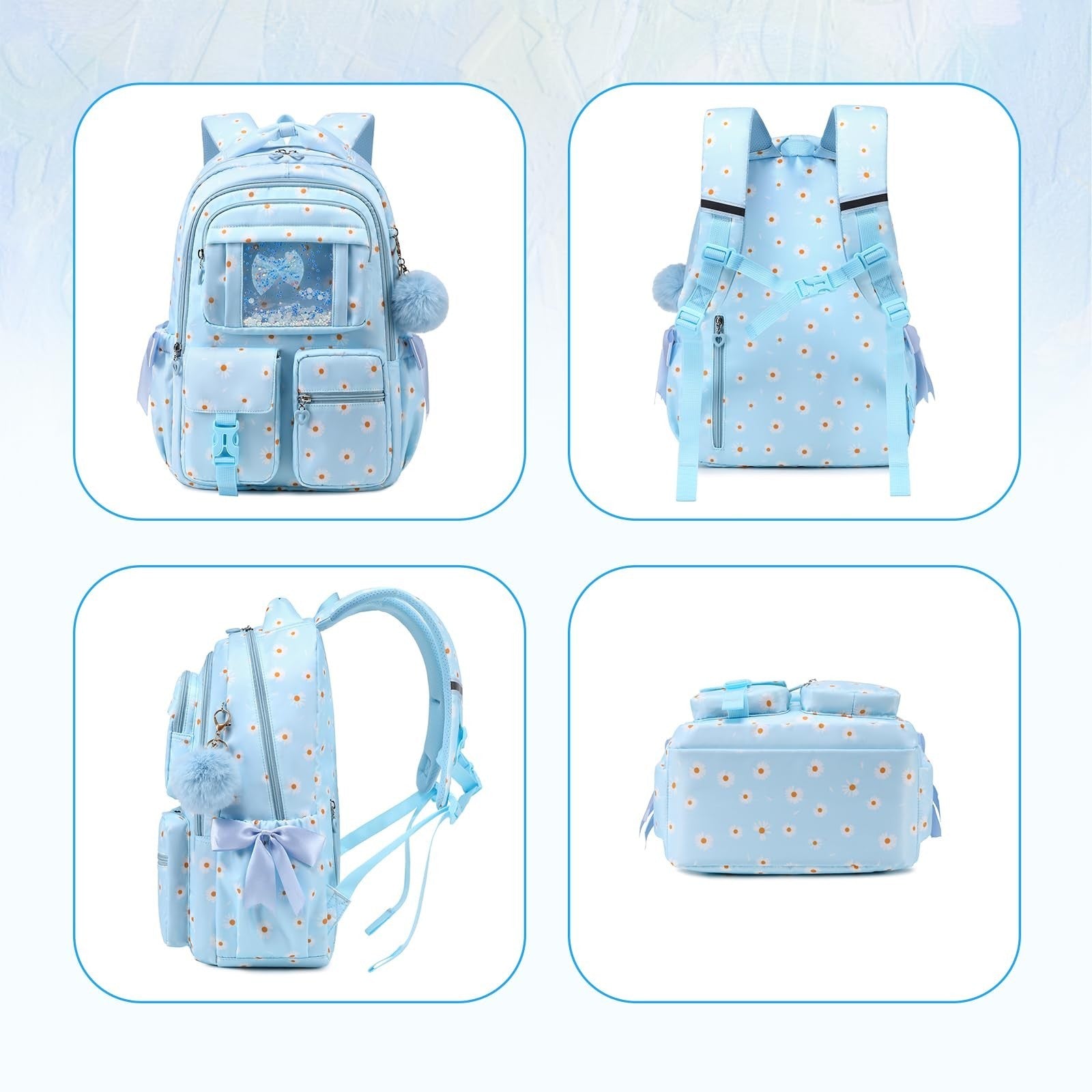 Girls School Backpack - Blue Daisy Book Bag for Elementary & Primary Kids5