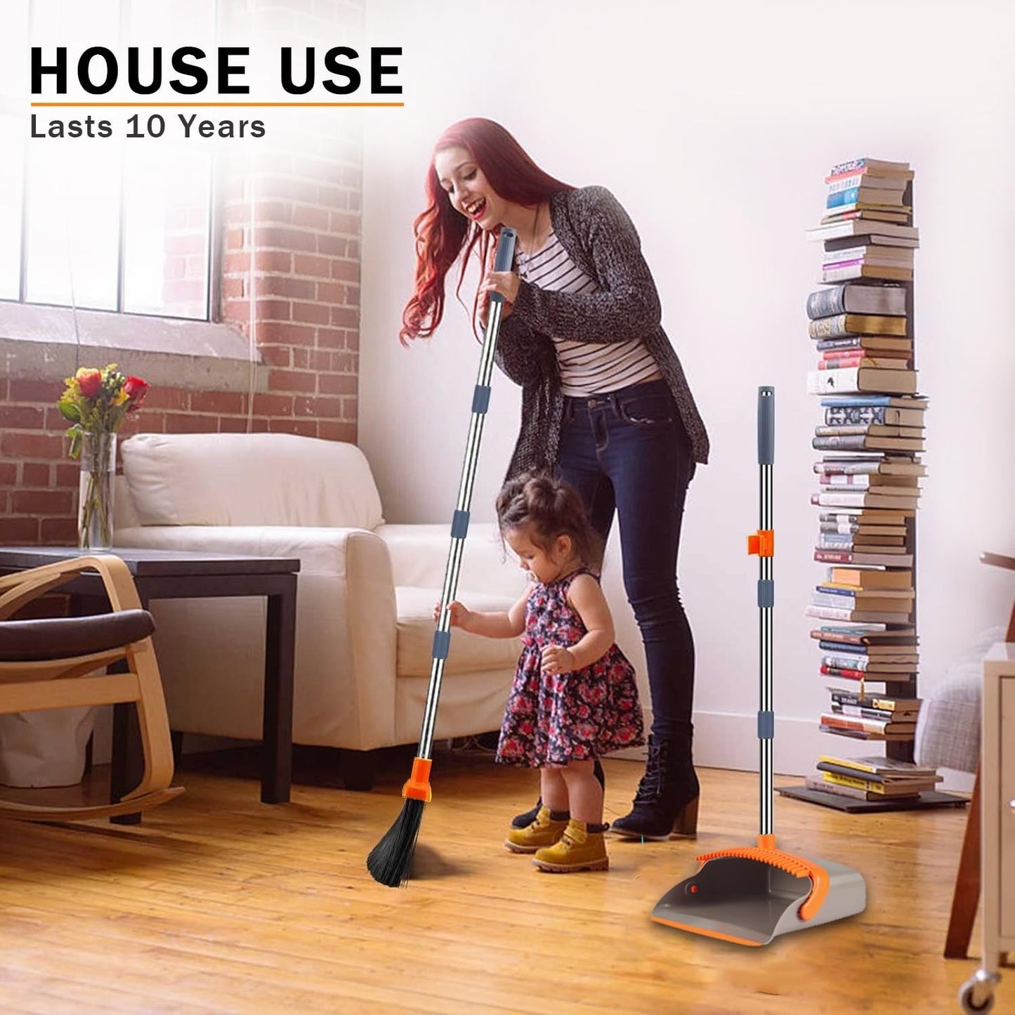 Upgraded 2-Pack Broom & Dustpan Set, 52" Long Handle, Self-Cleaning Teeth, Indoo5