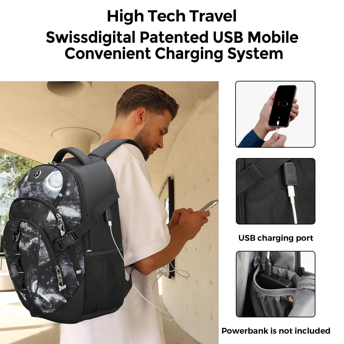 Travel Laptop Backpack with USB Charging Port, Fits 15.6" Computer, 31L, Starry2