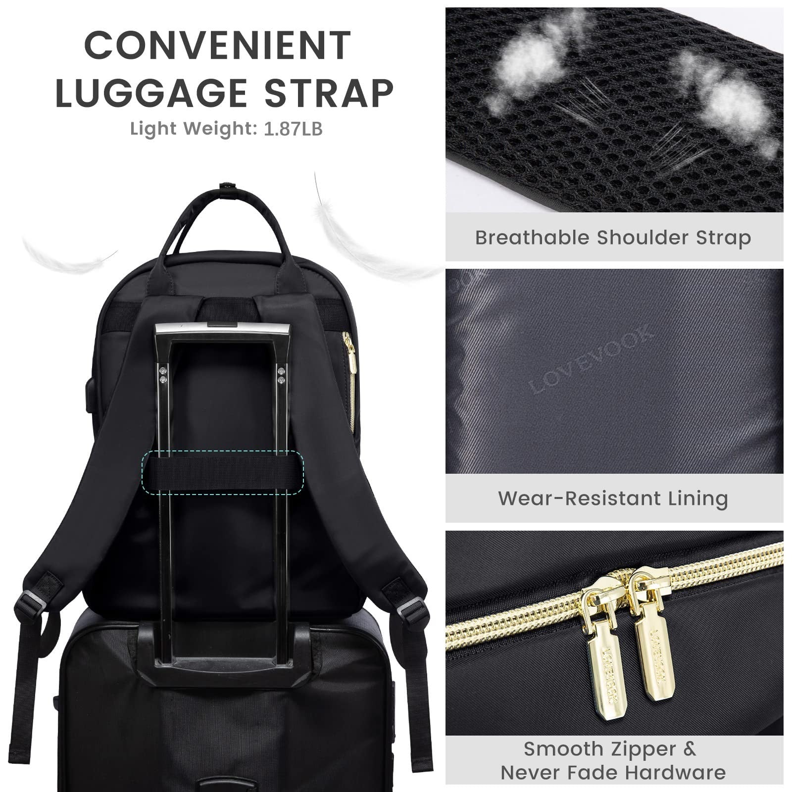 Stylish 15.6" Laptop Backpack for Women, Waterproof Travel Bag with USB Port, Bl5