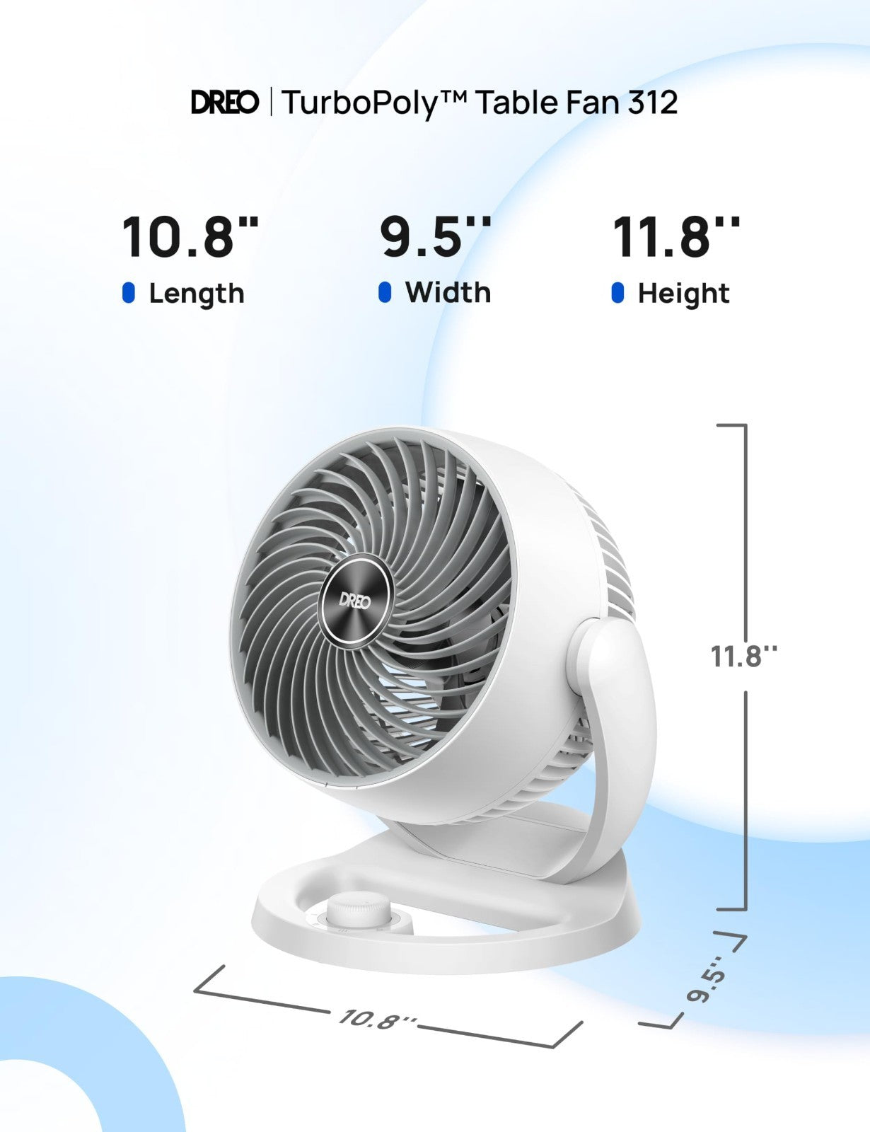 12" Quiet Table Fan   70ft Airflow, 120° Tilt, 3 Speeds, Desktop Circulator for2