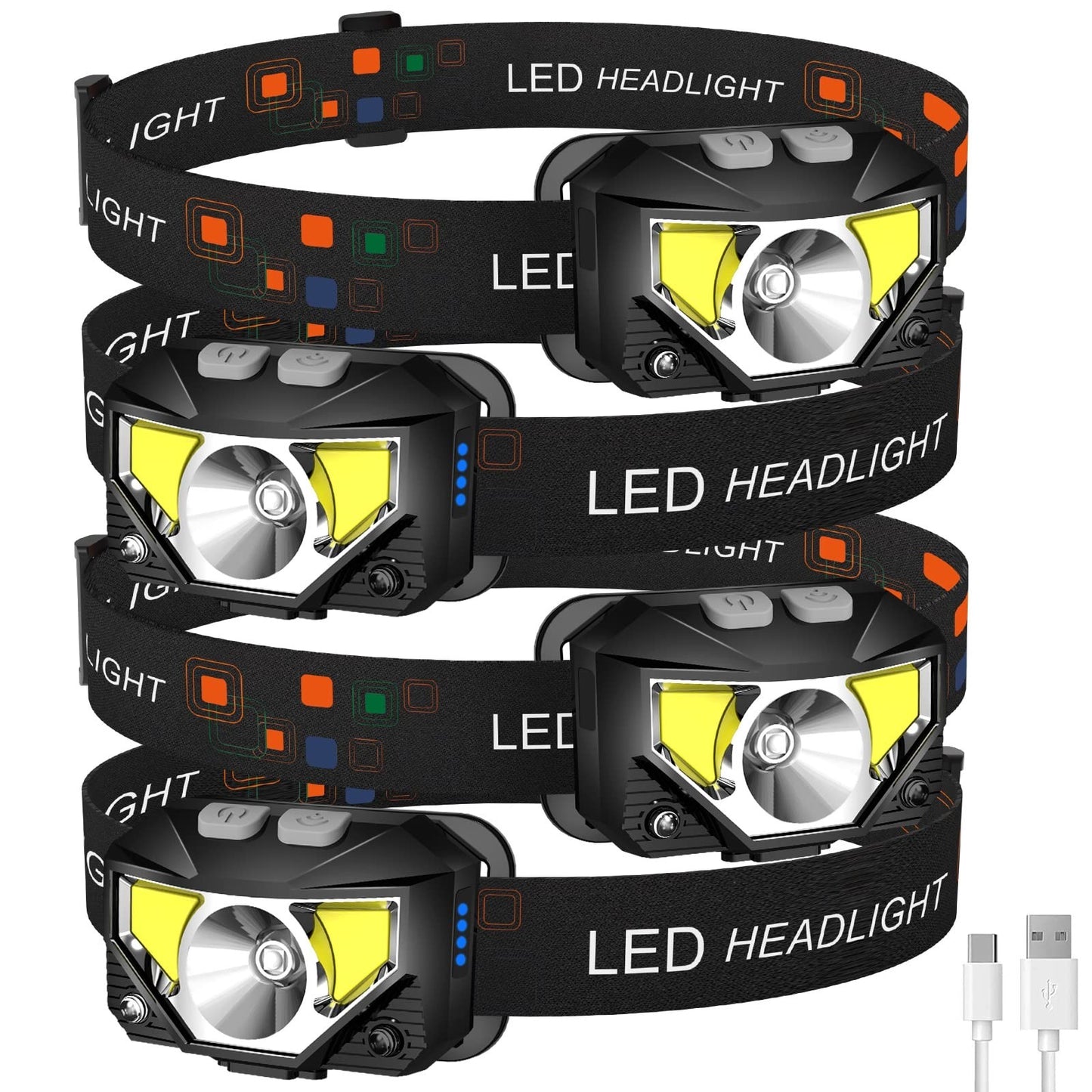 Ultra Bright LED Headlamp Flashlight 4 Pack, Rechargeable, Waterproof, 8 Modes f1