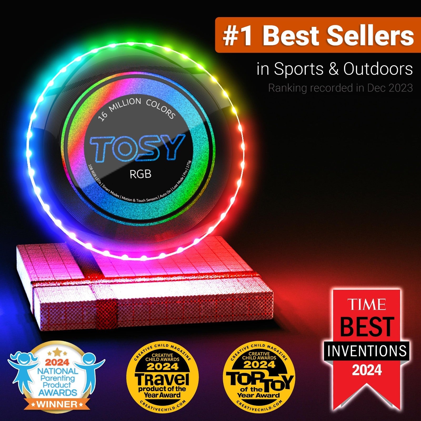 RGB Flying Disc   16 Million Colors, Bright LED Modes, Rechargeable, Waterproof,1