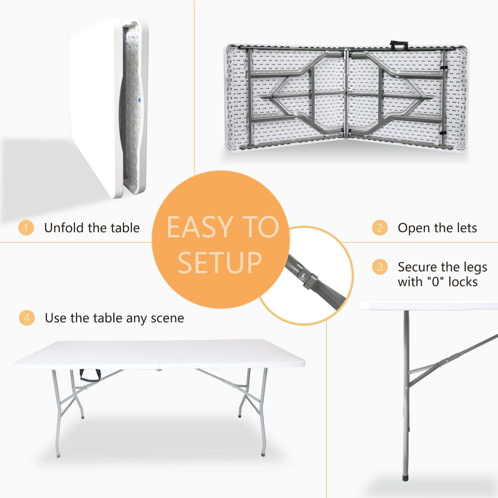 6ft Folding Table with Handle - Heavy Duty Portable for Indoor/Outdoor Events, B6