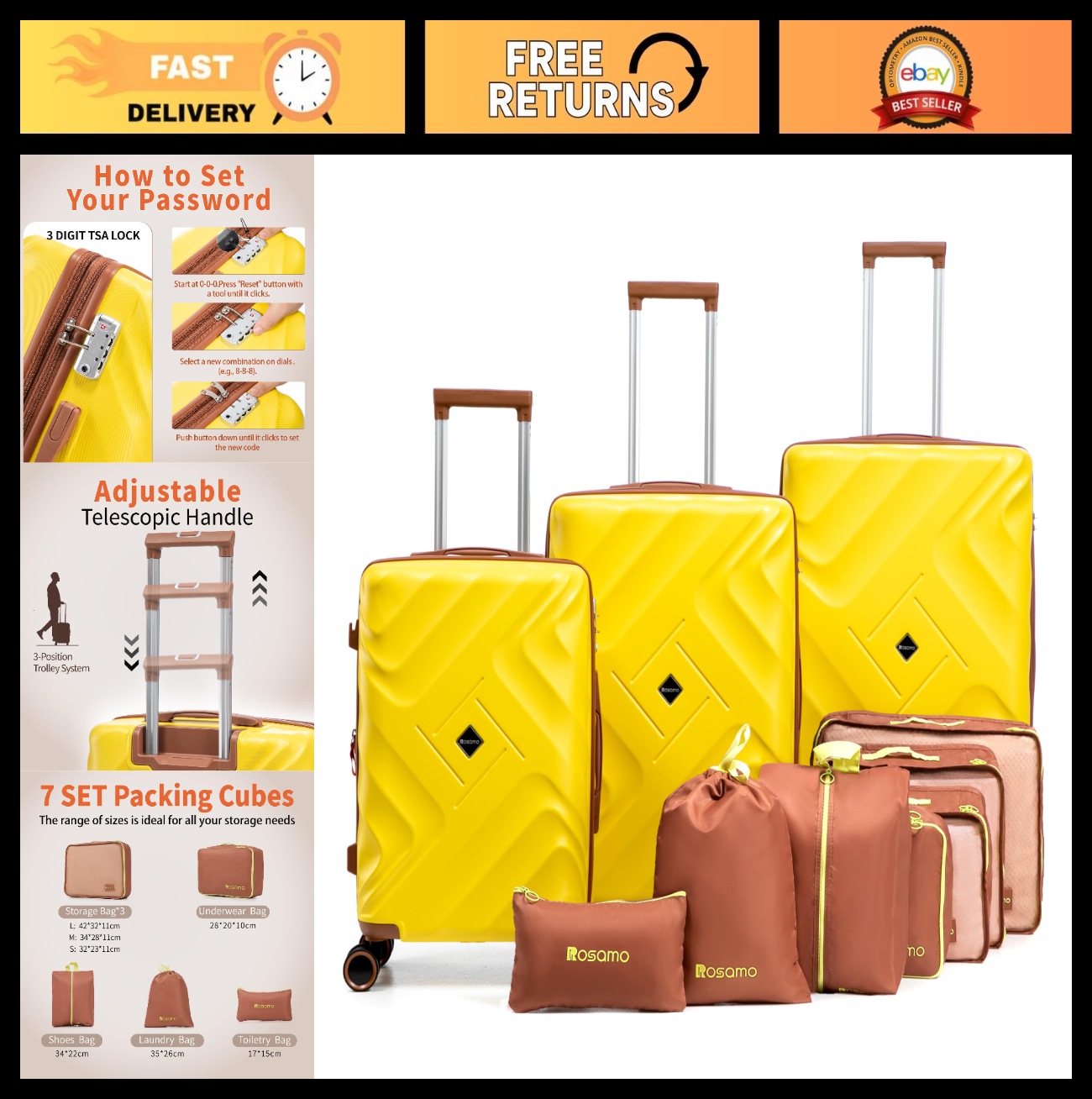 10-Piece Expandable Luggage Set - Airline Approved Carry-On Suitcases, Hard Case0