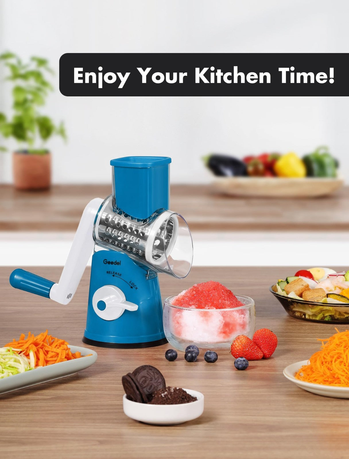 Rotary Cheese Grater & Vegetable Slicer   5 Blades, Stainless Steel, Fast Cuttin2