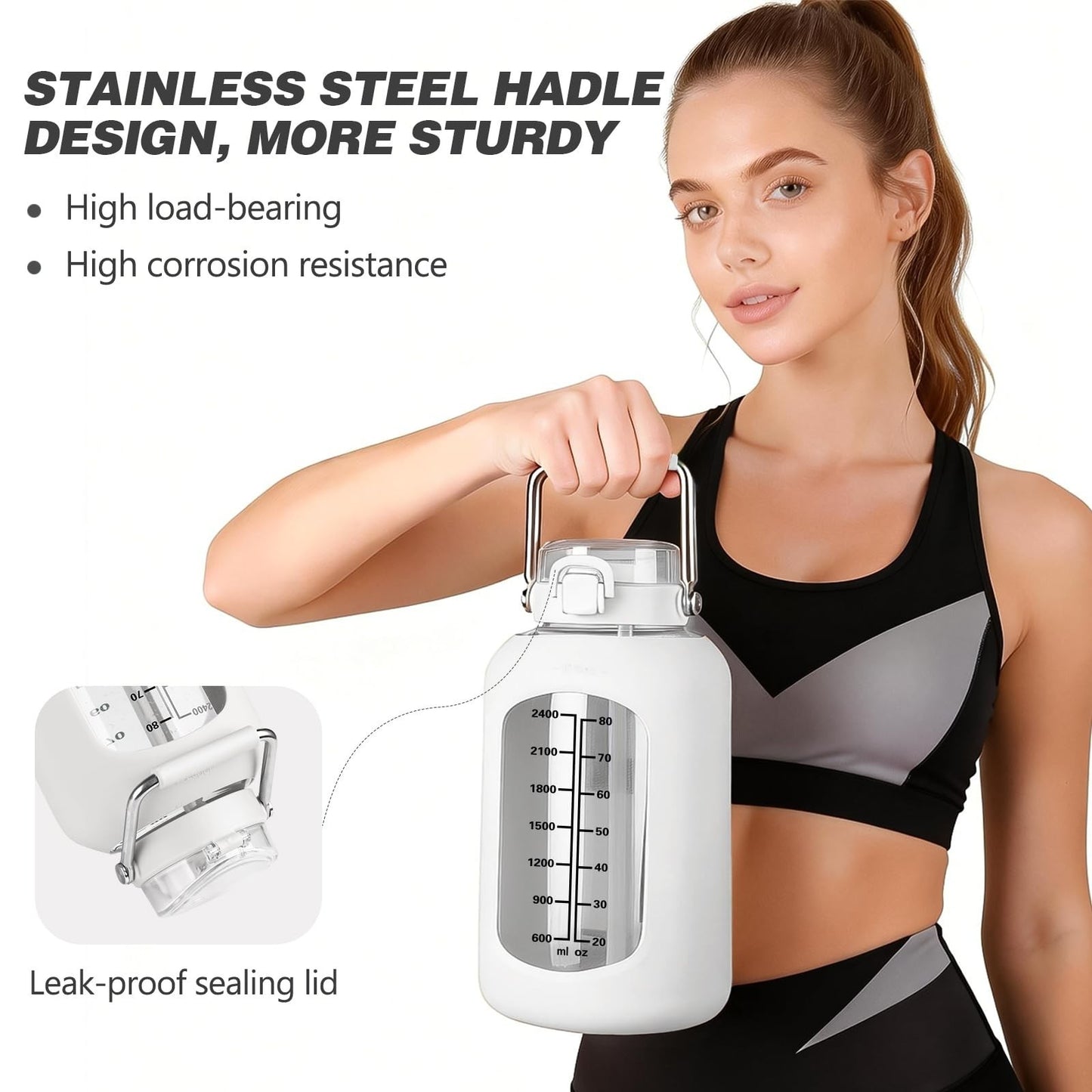 100oz BPA-Free Glass Water Bottle with Time Marker & Silicone Sleeve, 3L Jug4