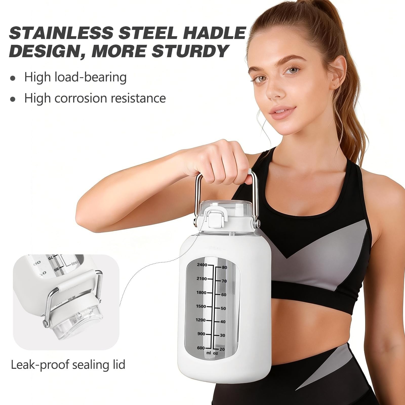 100oz BPA-Free Glass Water Bottle with Time Marker & Silicone Sleeve, 3L Jug4