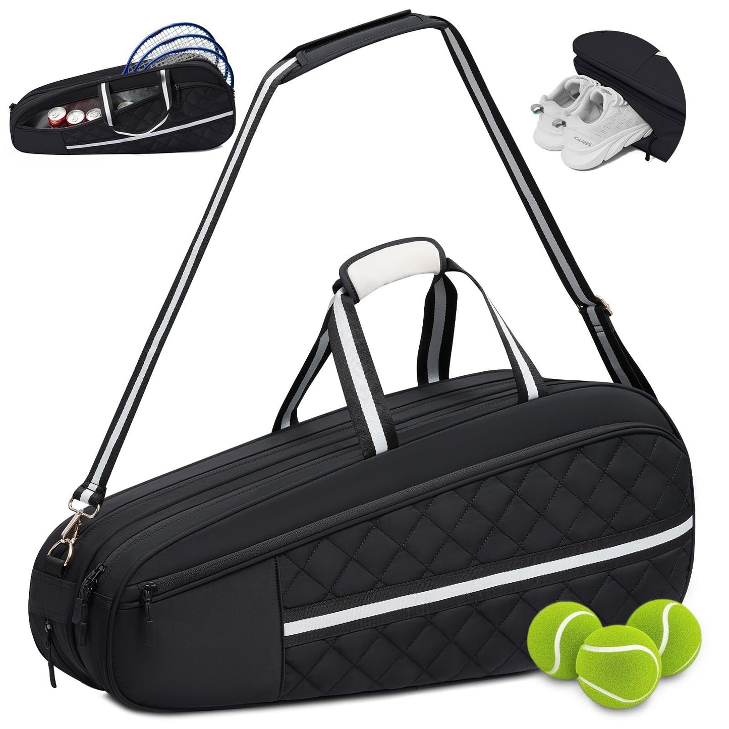 Water-Resistant Tennis Racket Bag for 3-6 Rackets, Shoe Compartment & Insulated1