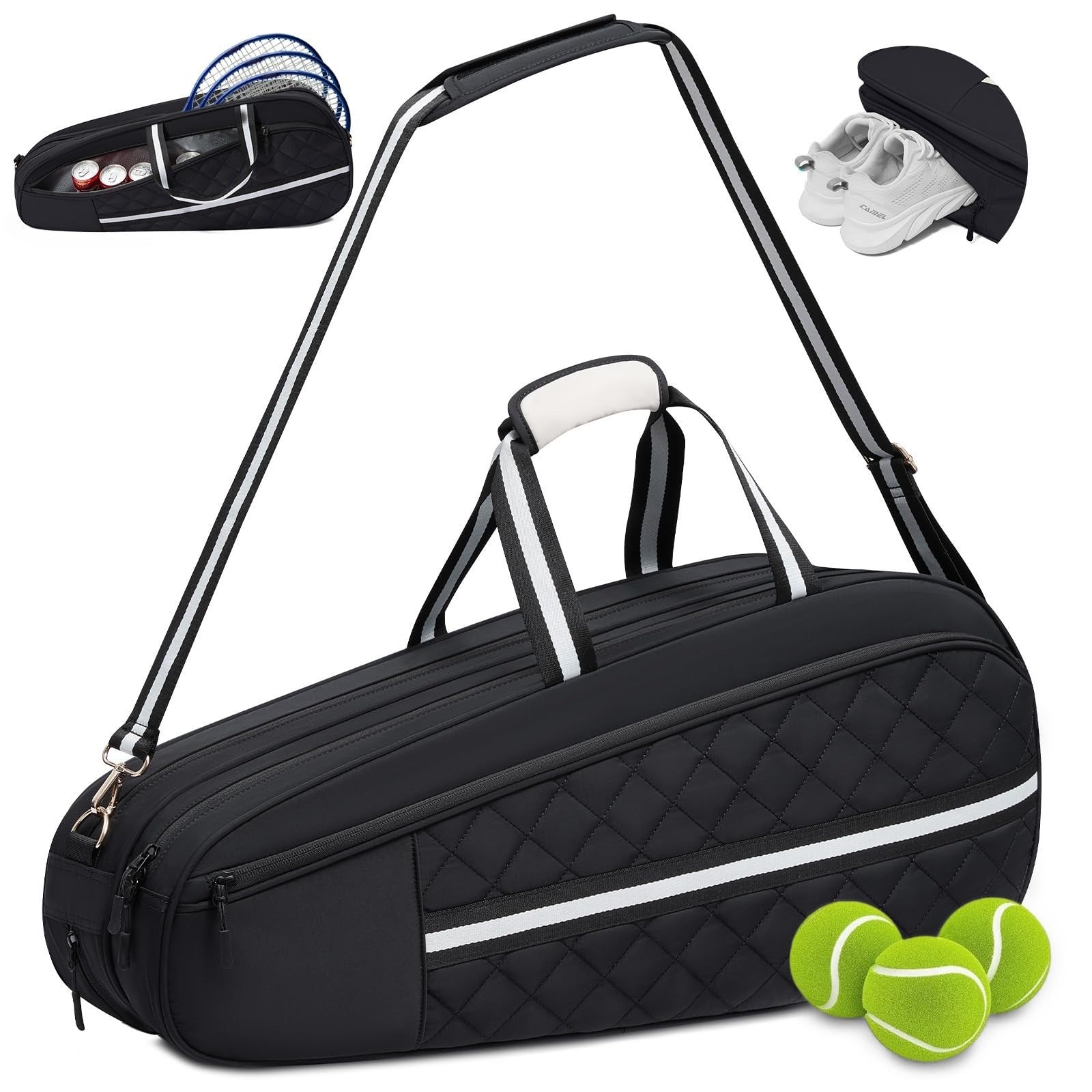 Water-Resistant Tennis Racket Bag for 3-6 Rackets, Shoe Compartment & Insulated1