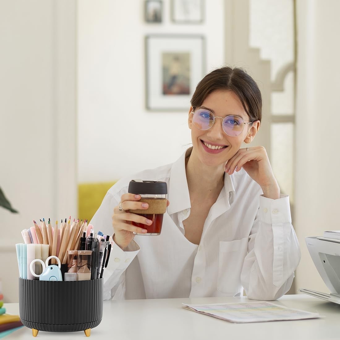 360° Rotating Desk Organizer   Stylish Pencil & Pen Holder for Home/Office Use2