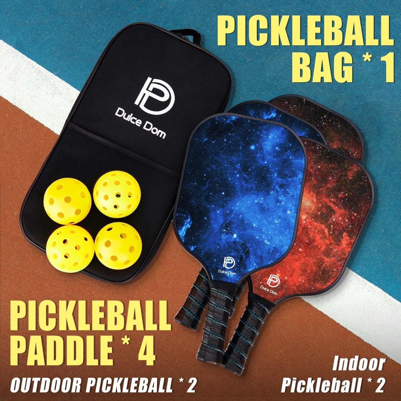 Pickleball Paddles Set of 2/4 - USAPA Approved, Fiberglass/Graphite Rackets, Car5