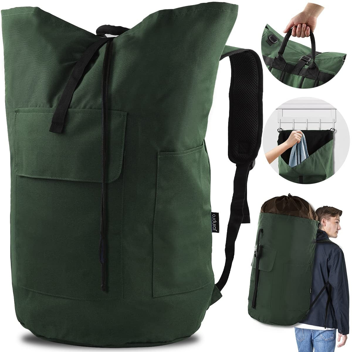 Extra Large Laundry Backpack 125L, Heavy Duty Hamper with Padded Straps & 3 Pock1
