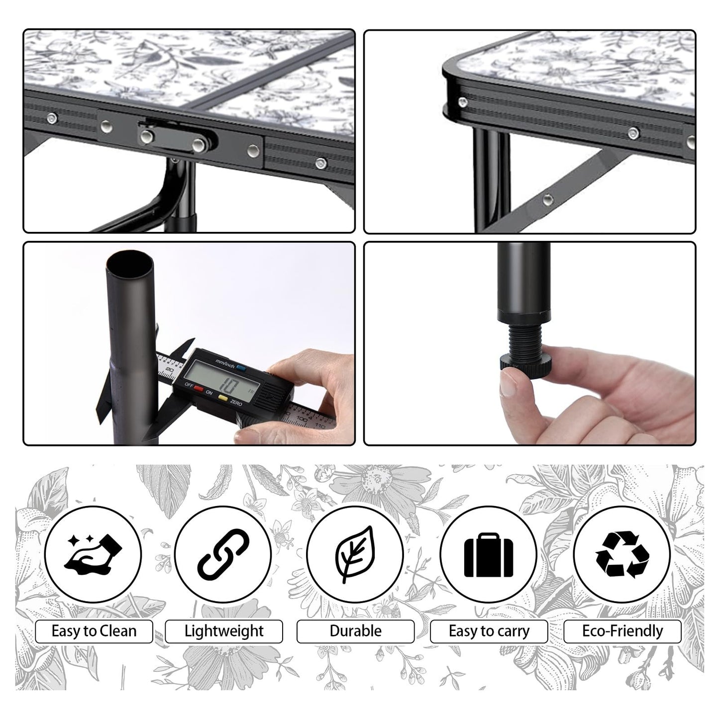 Portable Adjustable Height Outdoor Folding Side Table - Aluminum Patio End Table4