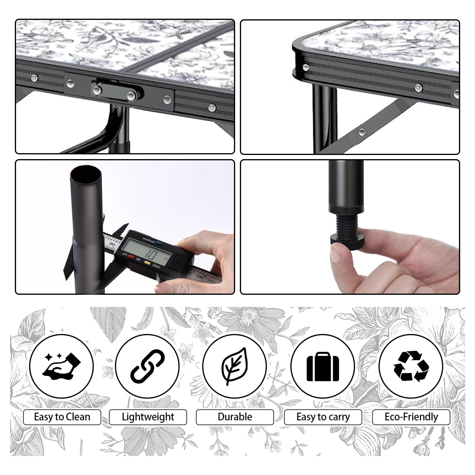 Portable Adjustable Height Outdoor Folding Side Table - Aluminum Patio End Table4