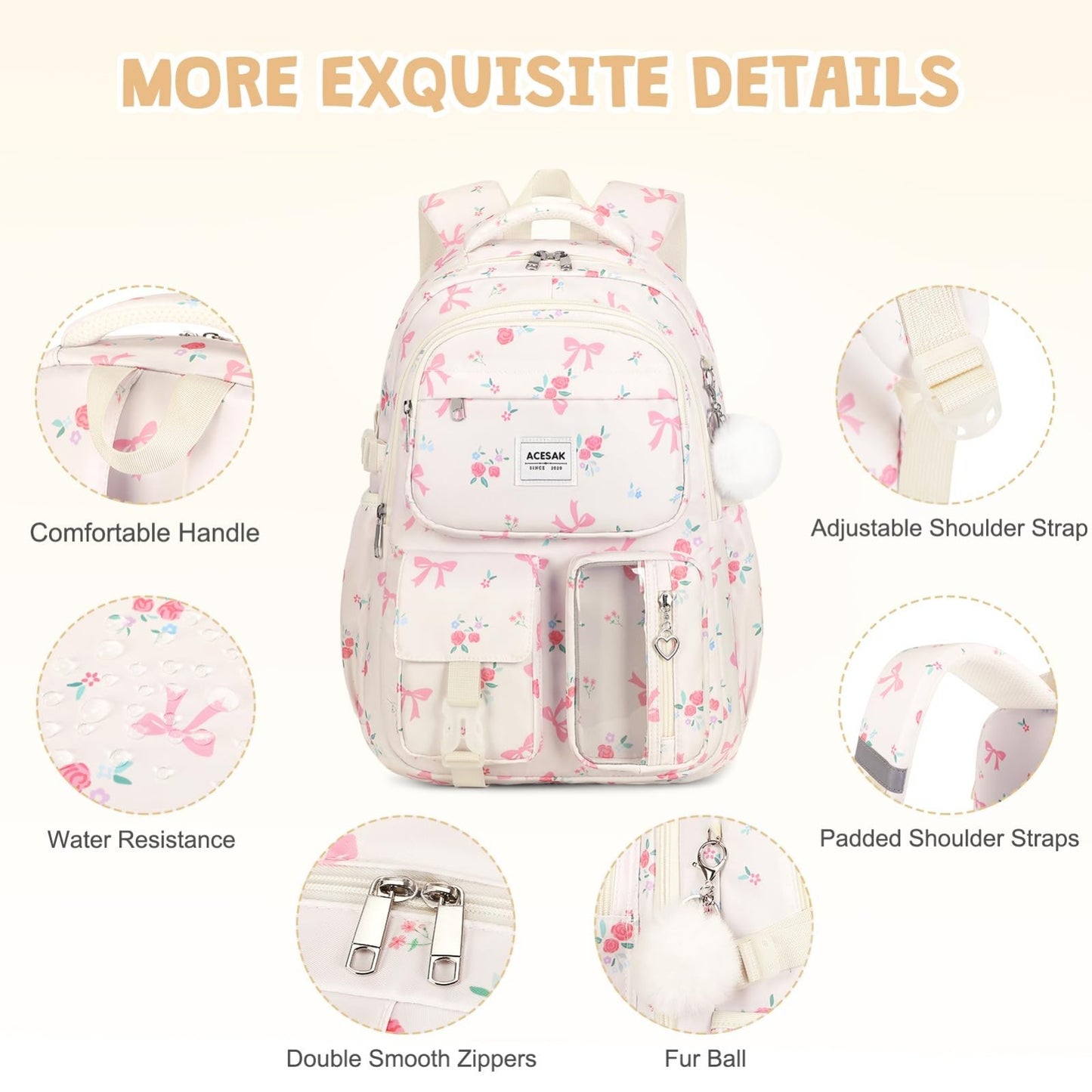 Stylish Floral Backpack Set for Girls   Includes Lunch Bag & Pencil Pouch, Ideal4