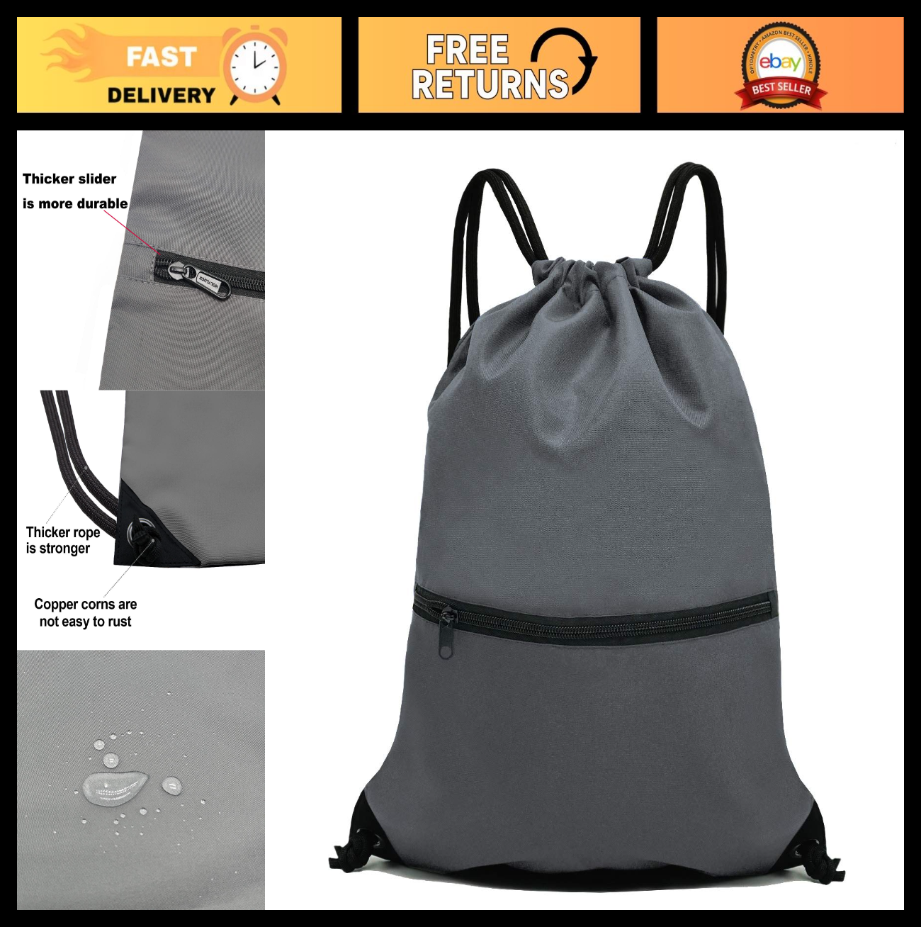 Drawstring Backpack Gym Bag, Lightweight Sport Sackpack for Travel & Fitness0