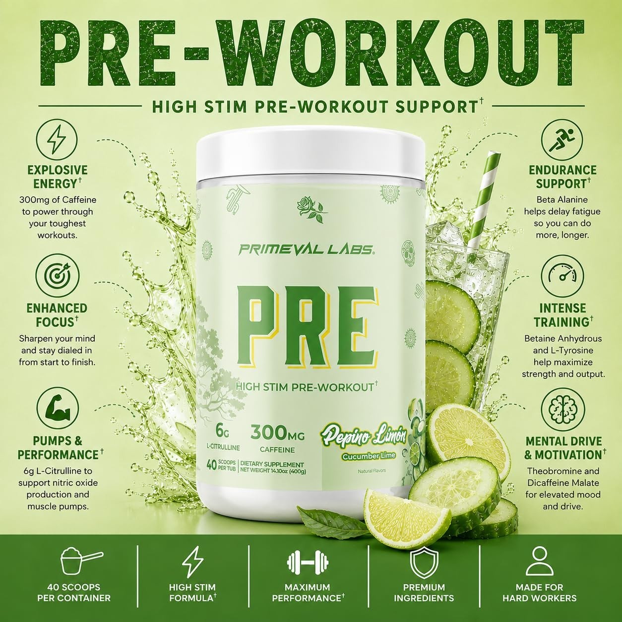 High-Stim Pre Workout Powder | Energy, Focus & Performance | 300mg Caffeine | 404